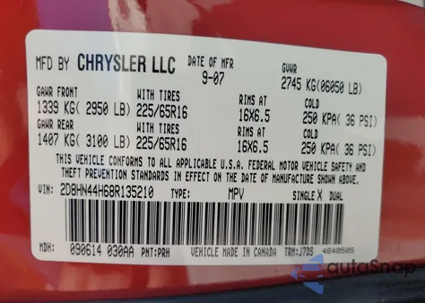 2008 Dodge Grand Caravan Se из США, поврежденный, VIN 2D8HN44H68R135210